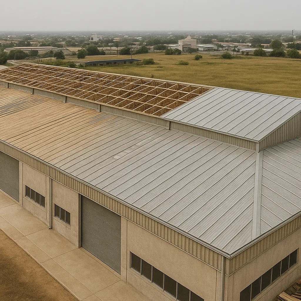Factory roof before upgrade - worn industrial sheets